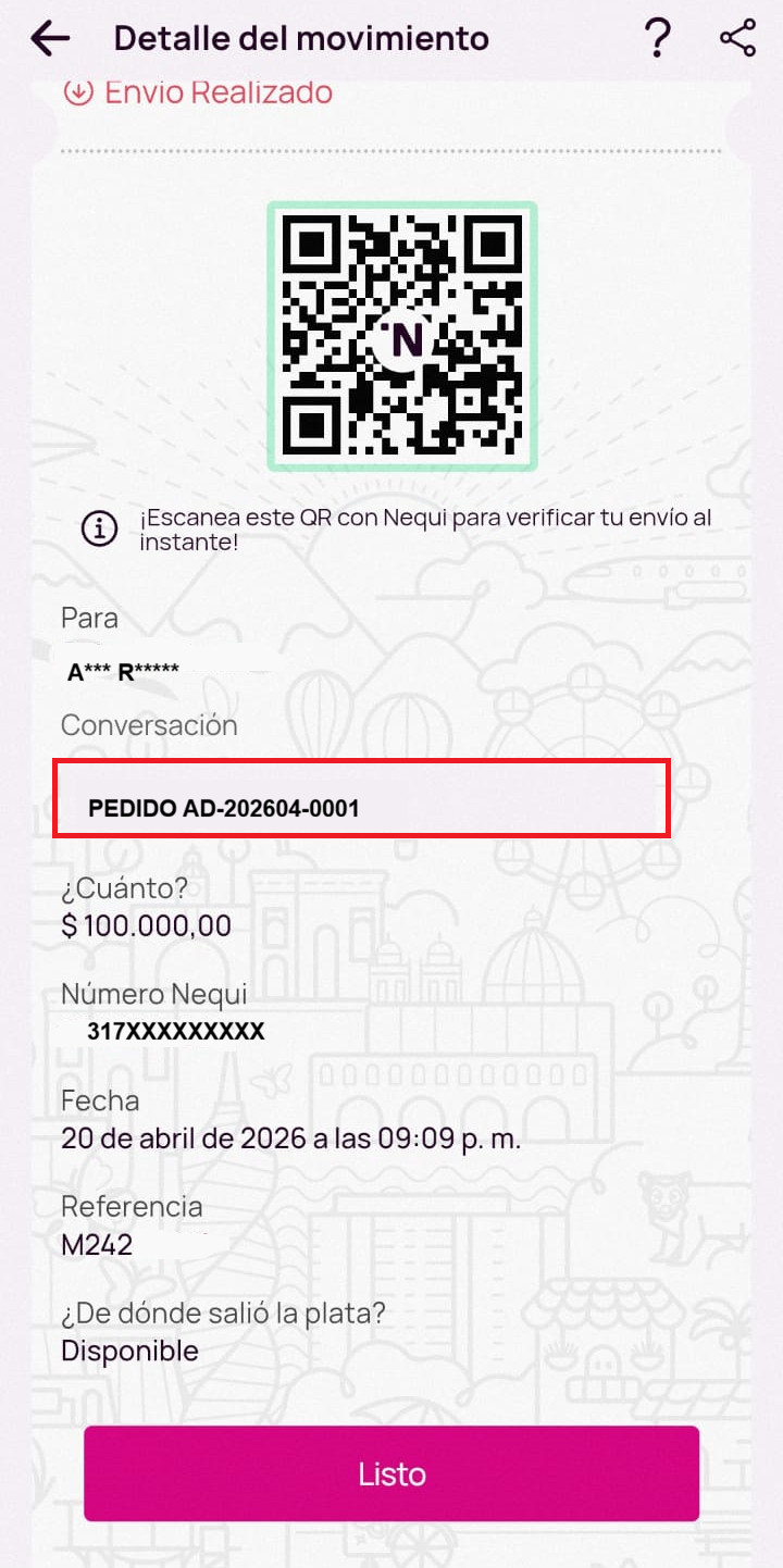 Ejemplo de referencia en Nequi